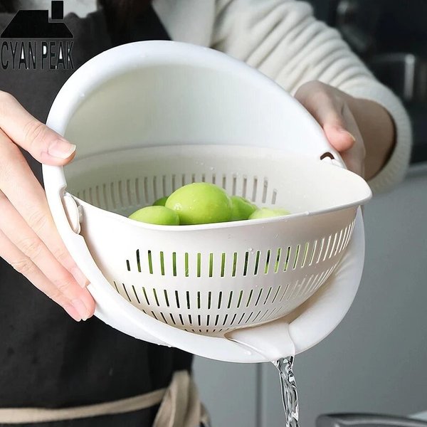 Plateau à fruits de cuisine amovible Double couche bassin de fruits et légumes panier de vidange créatif ménage rotatif panier de lavage