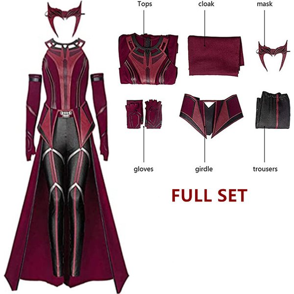 Costume de Cosplay sorcière écarlate Maximoff Wanda Vision, couvre-chef, cape et pantalon, ensemble complet, accessoires d'halloween