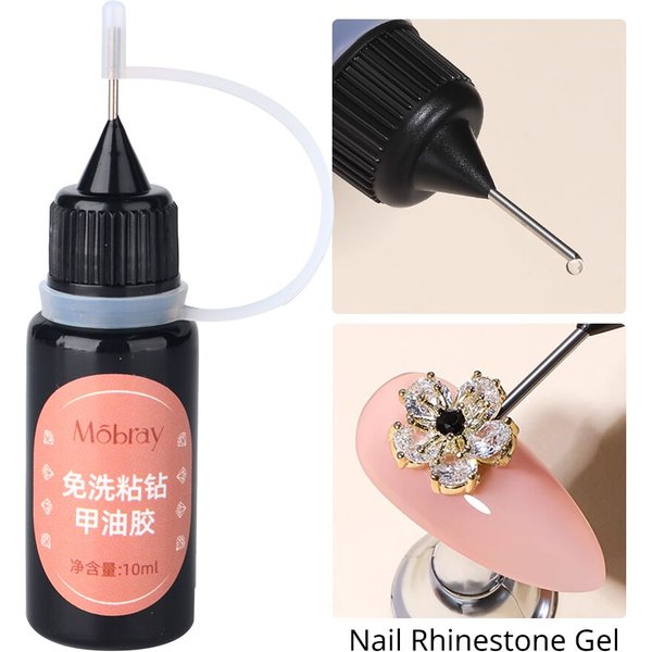 10ml No Wipe Nail Glue Rhinestones Adhesive Gel Top Coat Gel Polish for Nail Art Jewelry Decorations Soak Off UV LED Gel Varnish