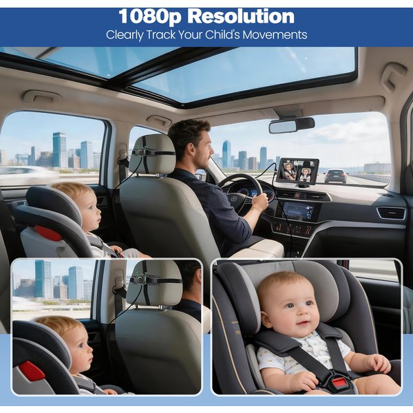 Baby-Rückspiegel mit 2 Kameras, 7" Bildschirm, 1080P, Weitwinkel, Nachtsicht, Innenraum-Baby-Rückspiegel für Säuglinge, Rücksitz, Kinder, Haustiere, Reisen