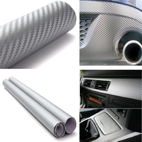 DIYAH 3D Silver Carbon Fiber Film Twill Weave Vinyl Sheet Roll Wrap DIY Decals (120" X 60" / 10FT X 5FT)