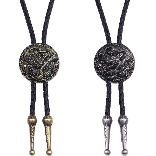 BOLO TIE-Collier Dragon Chinois en Argent pour Homme et Femme, Long, Style Ethnique, Pull, Pendentif