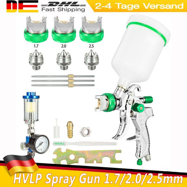 Professionelles HVLP-Spritzpistolen-Set mit Schwerkraftzufuhr, Luftspritzpistole mit 1,4/1,7/2,0/2,5 mm Düsen, 20oz 600cc mit Manometer für Autolackierung, Grundierung, Klarlack/Decklackierung &