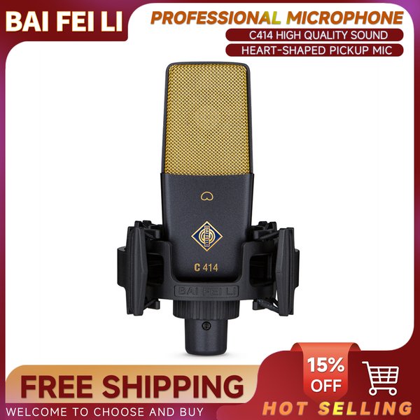 BAIFEILI C414 Microphone à condensateur professionnel XLR avec micro cardioïde à diaphragme de 25mm pour le Streaming, la Podcasting, l'enregistrement, ASMR