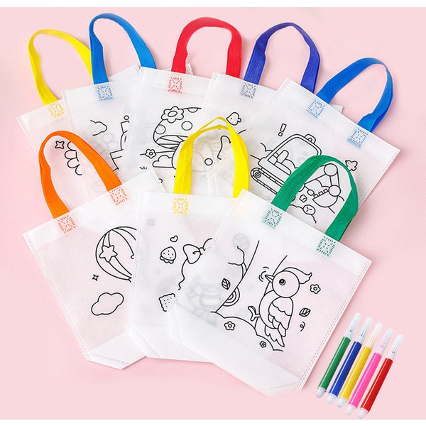10PCS PDIY Graffiti Bag with Coloring Marker Carnival Animal Art Party Goodie Bags for Kids Reusable Mini Non-woven Shopping bag