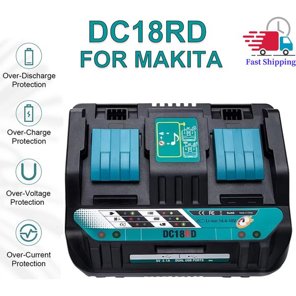 Le plus récent chargeur de batterie Double Li-ion 4A courant de charge pour Makita 14.4V 18V BL1830 Bl1430 DC18RC DC18RA et charge plus rapide