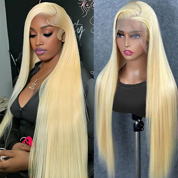 Perruques en cheveux naturels avec frange en dentelle 13x4 13x6, blondes 613, lisses, transparentes HD, pour femmes, perruque frontale brésilienne pré-épilée