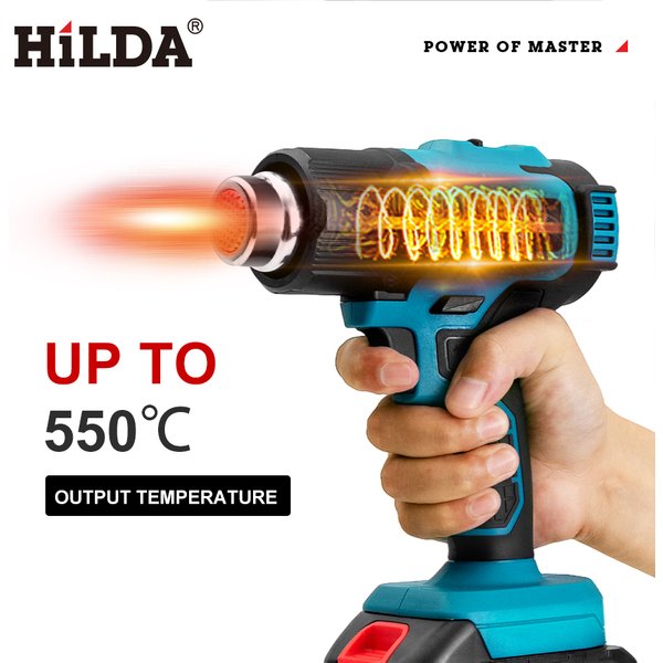 HILDA Handgehaltene Heißluftpistole mit Einstellbarer Temperatur Nicht-Einstellbare Temperatur Tragbar für Makita 21V Akku Elektrische Heißluftpistole