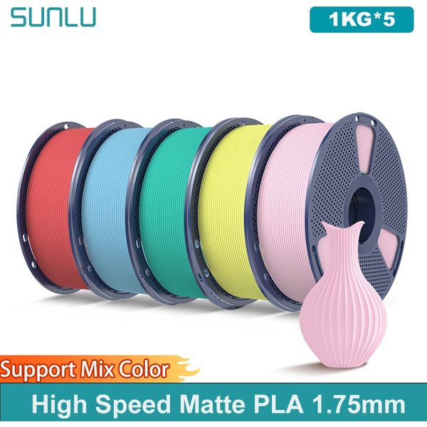 SUNLU 5KG (PLA Classic) Hochgeschwindigkeits-Matt-PLA-Filament 1,75mm 1kg Spule (2,2lbs) Hochgeschwindigkeits-Druckfilament Passend für die Meisten FDM-Drucker