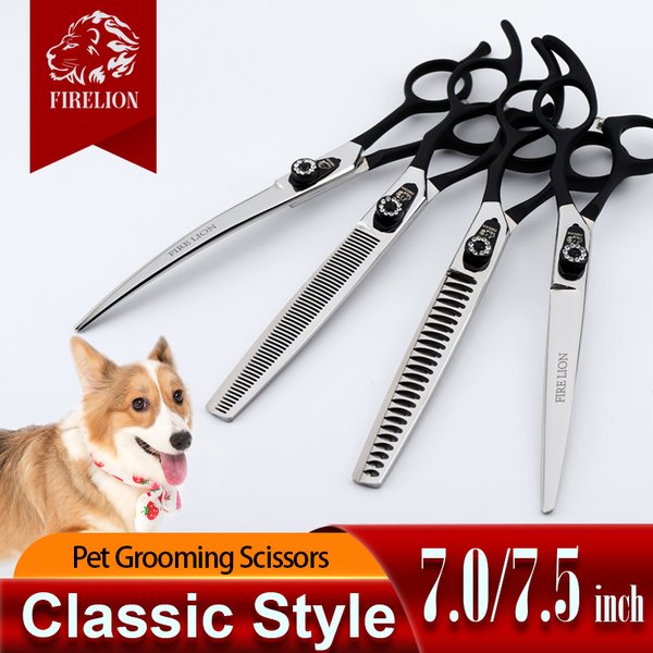 FIRELION 7.0/7.5 pouces 440c acier professionnel chien coupe amincissement ciseaux incurvés animaux ciseaux de toilettage pour chiens