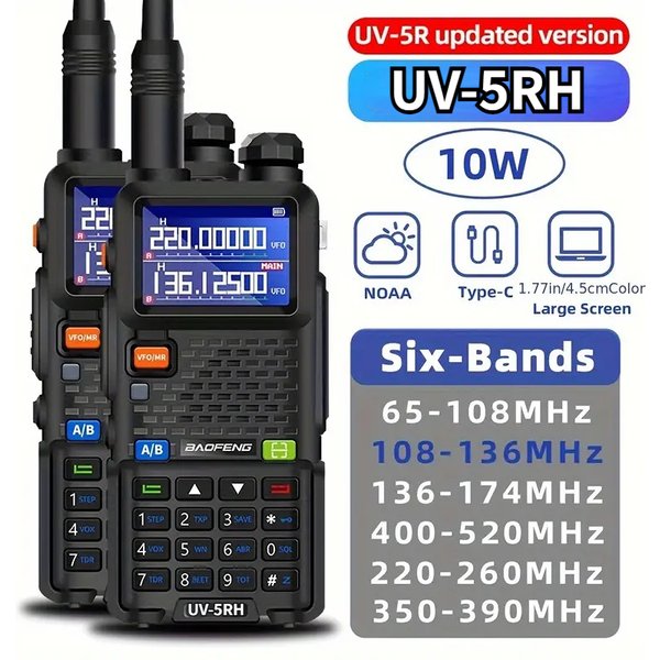 2 Stück 5RH Baofeng Walkie-Talkie 2500mAh Akku USB-C Ladegerät 14,5W UHF VHF Drahtlose Frequenzkopie 999CH FM Amateurfunk Update UV5RH