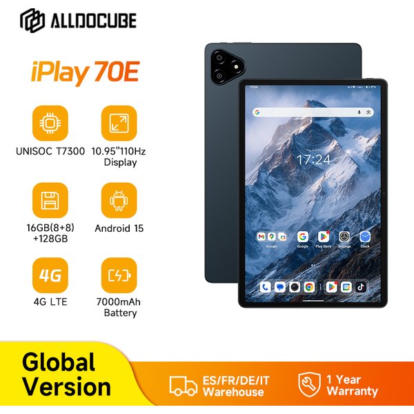 Tablette ALLDOCUBE iPlay 70E 10,95'' Écran 110Hz Unisoc T7300 16 Go (8 Go + 8 Go virtuels) de RAM 128 Go de ROM 7000 mAh LTE Android 15