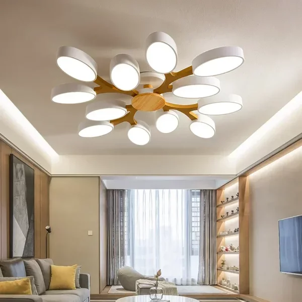 Plafonnier en bois de branche d'arbre nordique, lampe ovale LED moderne pour salon, chambre, cuisine japonaise, salle à manger, éclairage intérieur de restaurant