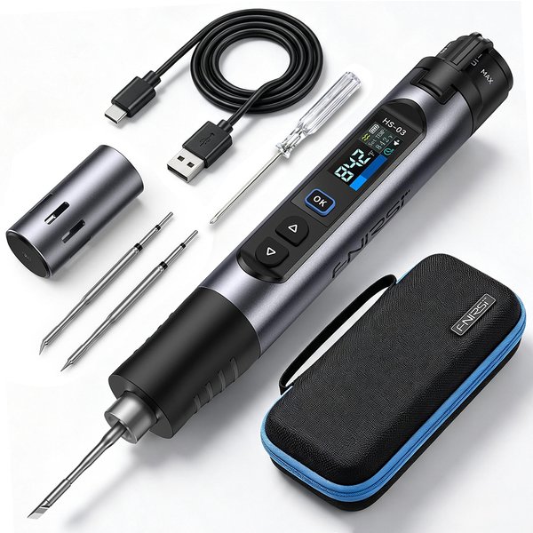 Zestaw bezprzewodowego lutownika, przenośny lutowniczy pistolet z akumulatorem 2600 mAh, szybkie nagrzewanie, regulowana temperatura 100-450. ° C, ekran LCD 0,96", bezprzewodowe narzędzie do