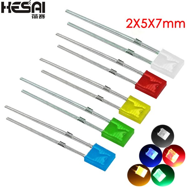 100 Teile/los 2x5x7 Quadrat 5-Farbe Kurze BEIN Leuchtdiode LED In-Line Lampe Perlen diy Kit Diffuse