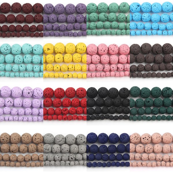 Perles en pierre de lave volcanique naturelle, rondes et amples, pour la fabrication de bijoux, travaux manuels, Bracelets, accessoires, 15 pouces, 4, 6, 8, 10mm