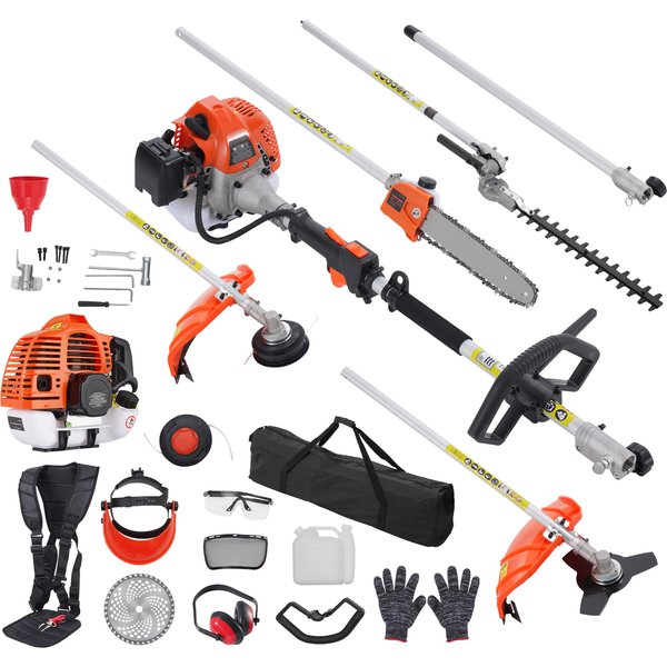 SucceBuy 33CC 6-en-1 outils de coupe multifonctionnels taille-haie à gaz mangeur de mauvaises herbes taille-bordures brosse coupe pôle scie tronçonneuse