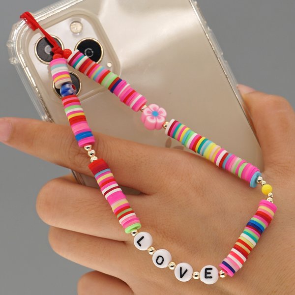 Livraison gratuite bricolage lettre perles fleurs téléphone lanière téléphone portable accessoires pour femmes Anti-perte Bracelet téléphone charme sangle