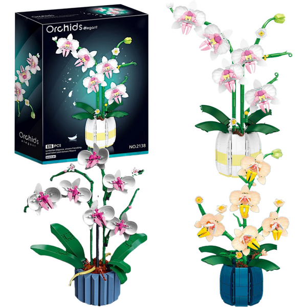 Zabawny Bukiet Kwiatów Orchidei, Klocki Kwiatowe, Model Rośliny Bonsai, Romantyczna Dekoracja Domu DIY, Prezent Zabawka dla Dzieci
