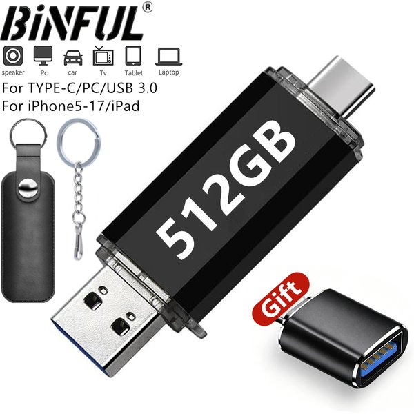 512GB OTG USB Flash Drive USB 3.0 Type C For iPhone ipad 128GB 256GB Pendrive Samsung Huawei Xiaomi Android Laptop Memory Stick
