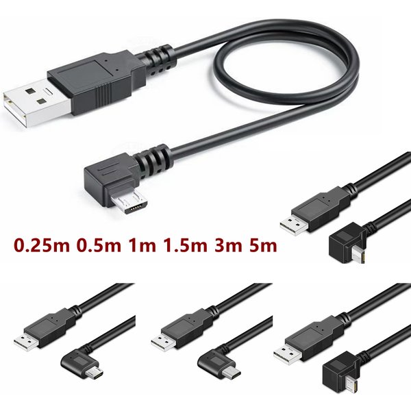 5M 3M Up Down Left Right Angled 90 Degree USB Micro USB Male to USB male Data Charge 2A connector Cable 25cm 50cm for Tablet 5ft