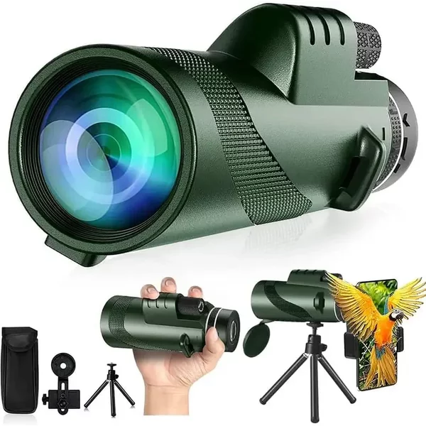 Monokular 80x100 HD do adaptera smartfona i teleskopu statywowego z pryzmatem BAK4 do obserwacji ptaków, polowań, pieszych wędrówek, biwakowania na świeżym powietrzu