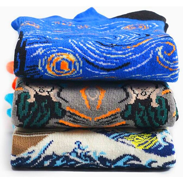 1 Pairs Unisex happy Van Gogh Oil Painting Casual Men Women Funny Sock Fashion Harajuku Fruit Animal Female Ankle Socks