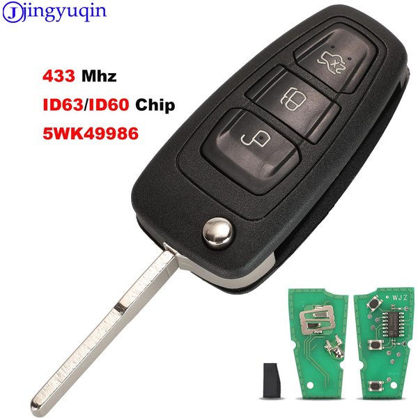jingyuqin Remote ASK 433/315 mhz ID63 Chip 3Button Flip Car Key Cover Case Shell for Ford Focus Fiesta 2013 Fob HU101 Blade