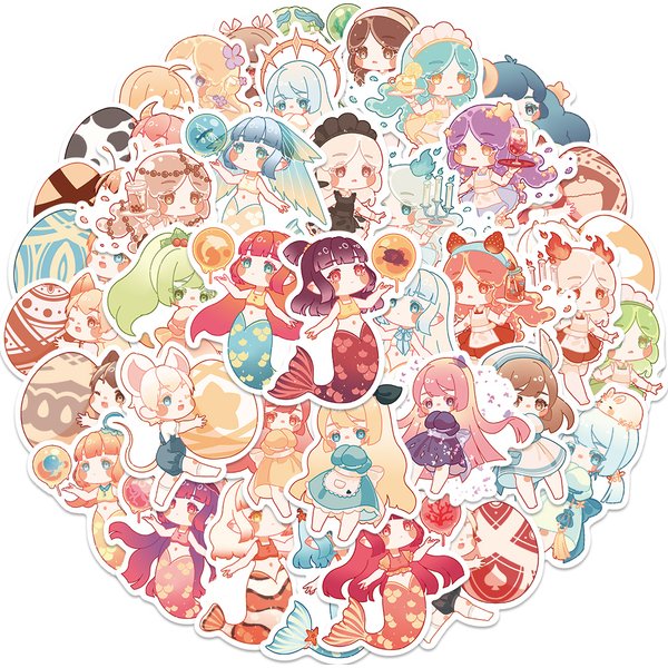 40PCS Cute Little Mermaid Cartoon Doodle Stickers Waterproof Decorative Luggage Guitar Cup Scrapbook Decal Kids Gift Toys