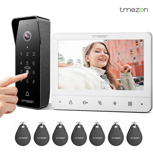 4-Draht-Video-Türsprechanlage für Zuhause, TMEZON 7-Zoll-Monitor Video-Türklingel, Türkamera, Code-Entsperrung/IC-Karte