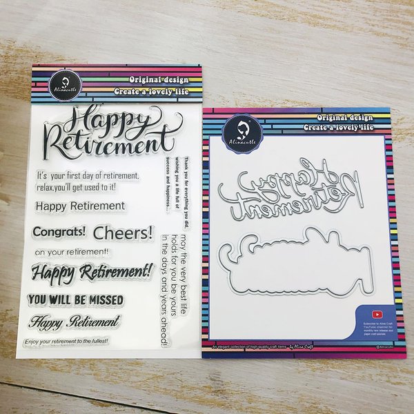 Alinacutle joyeux retraite métal découpe découpe tampon clair Scrapbooking papier artisanat carte à la main Album poinçon Art Cutter