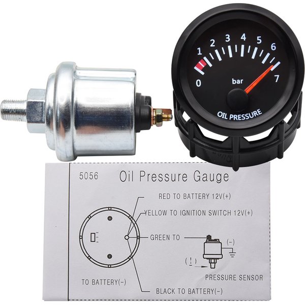 Manomètre de pression d'huile de voiture universel 2 "52mm 12V 0-7Bar jauge de presse d'huile compteur LED avec capteur pour jauge de course 12V visage noir