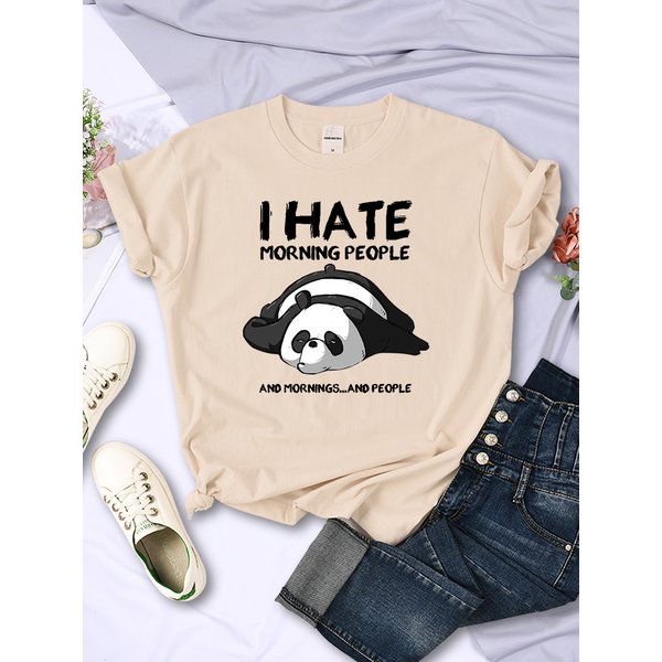 Panda paresseux je déteste les gens du matin femmes à manches courtes mode créative tout-mathématiques vêtements rue Hip Hop haut col en o femmes T-Shirt