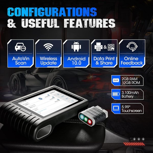 TOPDON Professionelles Auto-Diagnosegerät Artidiag800 BT OBD2 Automotive Scanner Allsystem-Scan-Tool Lebenslange Kostenlose Updates Bluetooth VCI Dongle
