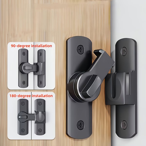 Serrure de porte antivol - 90 ° /180 ° Goupille coulissante réglable, entrée sans clé, robuste, noire, installation facile pour maison, bureau, hôtel, garage