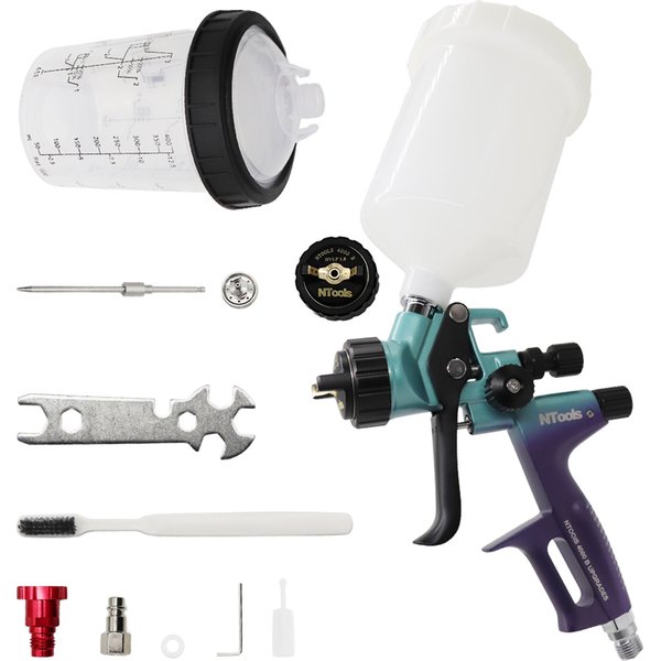 Spritzpistole Düse 1,3 und 1,8 mm mit 400CC Mix Tank und Adapter Autolackierpistole Lack Farbspritzgerät HVLP 4000B Luftspritzpistole