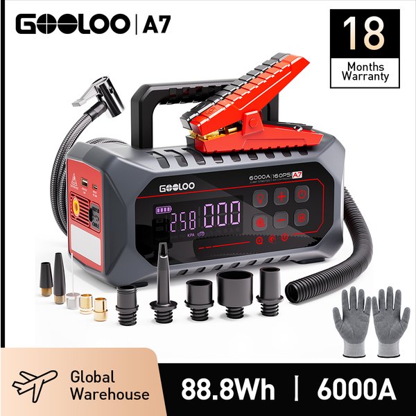 GOOLOO Démarreur de Batterie Portable 24000 mAh avec Pompe à Air 160 PSI, Booster de Batterie de Voiture 12V pour Moteurs Essence et Diesel