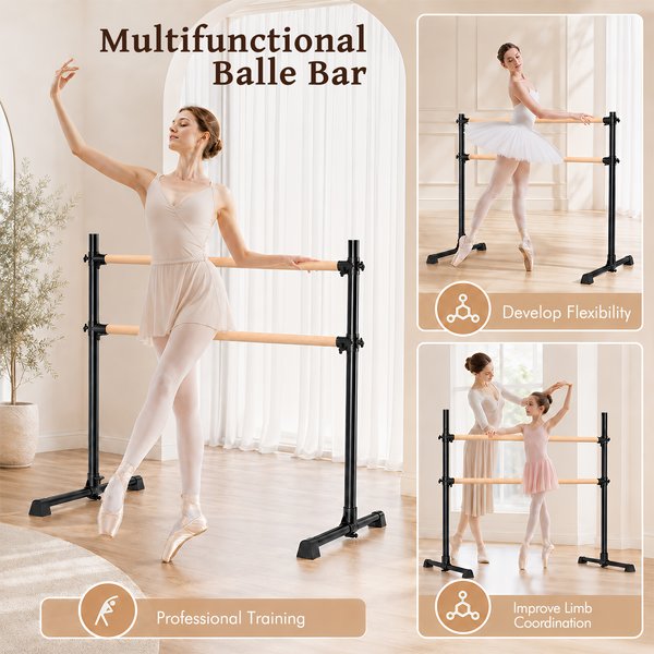 4 Fuß Ballettstange, 1,2 m verstellbare freistehende Ballettstange, Tanz- und Dehnungsstange mit rutschfesten Füßen für Workouts, Dehnübungen, Klimmzüge