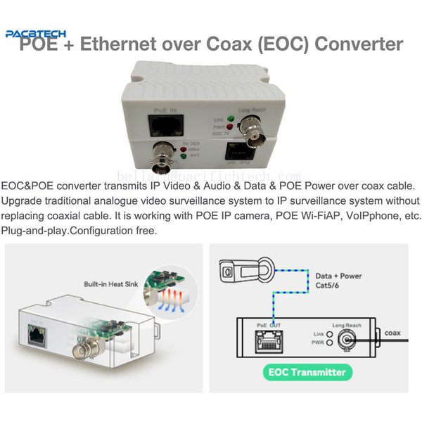 POE Over Coax EOC Converter IP Over Coax Max 3000ft Power and Data Transmission Over Regular RG59 Coaxial Cable