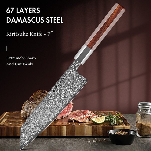 Turwho 7 "hand geschmiedete japanische Kiritsuke Kochmesser 67 Schicht Damast Stahl Küchenmesser scharfe Hackmesser Utility Koch werkzeuge