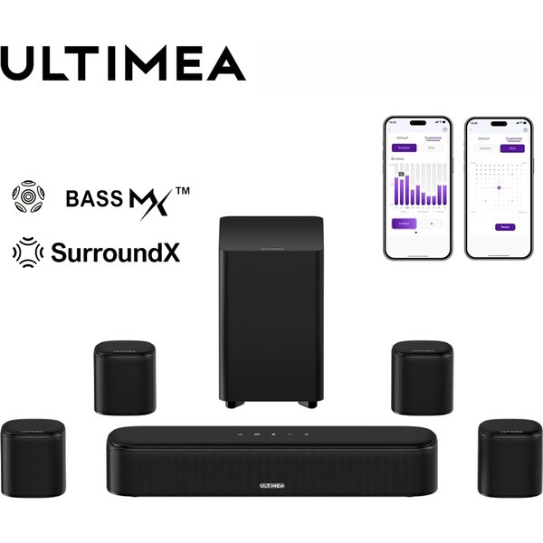 ULTIMEA 7.1-Kanal-Virtual-Surround-Soundbar für Fernseher, 330-W-Heimkinosystem mit Subwoofer, 4 Surround-Lautsprechern, APP-Steuerung