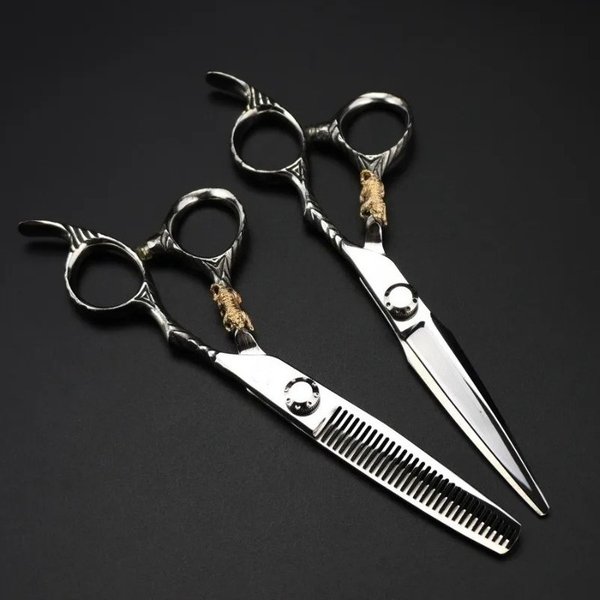 Premium Gold Tiger Friseurschere – 15,2 cm gerade und dünner werdende Friseurschere, professionelle Salonschneidewerkzeuge