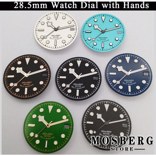 28,5mm Schwarz Grün Sterile Leuchtende Uhr Zifferblatt Uhr Hände Mit Datum Fenster Für NH35 NH35A Bewegung Zubehör Teile