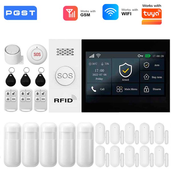 Système d'alarme intelligent GSM WIFI 2.4G, fonctionne avec TUYA Smart Life, Protection de sécurité pour la maison avec sirène solaire sans fil PIR Alexa