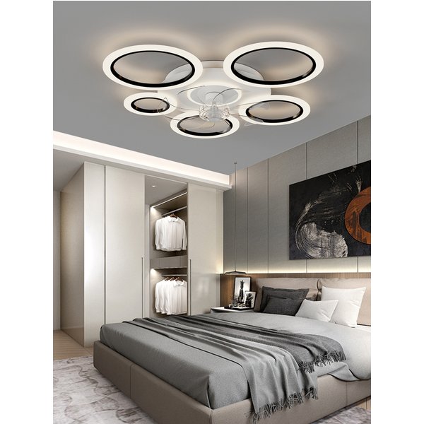 Moderner Weißer Minimalistischer Runder Deckenventilator mit Licht Smart-Steuerung Einfache Wohnzimmerbeleuchtung Ventilator-Lichtsystem