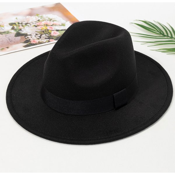 Autumn and winter men and women's new large brimmed hats, fashionable woolen jazz hats, English style top hats