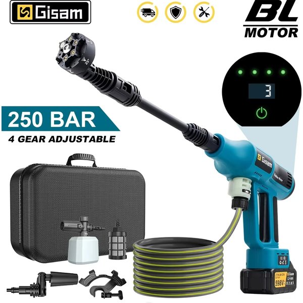 Gismis 250Bar pistolet de lavage de voiture haute pression sans brosse 4 vitesses pistolet de pulvérisation d'eau de lavage de jardin électrique pour Makita broche de batterie 18V