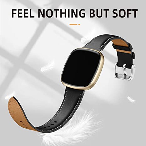 Leather Band for Fitbit Versa 4 Band Fitbit Versa 3 Lite Men Watch Bracelet Strap for Fitbit Versa 4/3 Real Leather Strap