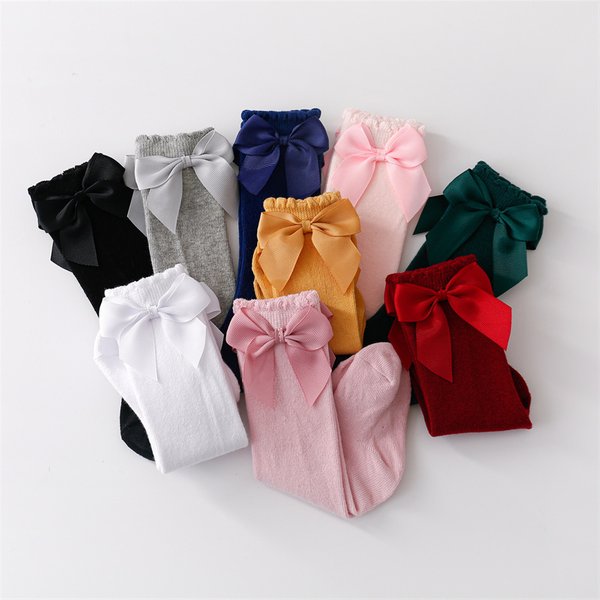 Lawadka Cotton Baby Girls Socks With Bows Knee High Children Princess Socks For Girls Toddler Kids Long Sock Autumn 0-7Years Old