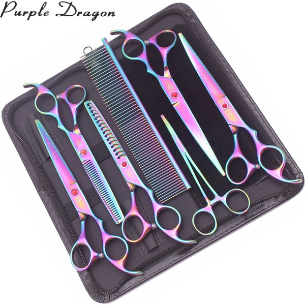 Ciseaux de toilettage pour chiens Dragon violet 7 ", ciseaux droits en acier inoxydable du japon, ciseaux amincissants pour animaux de compagnie, ciseaux incurvés pour chiens Chunker Z3003